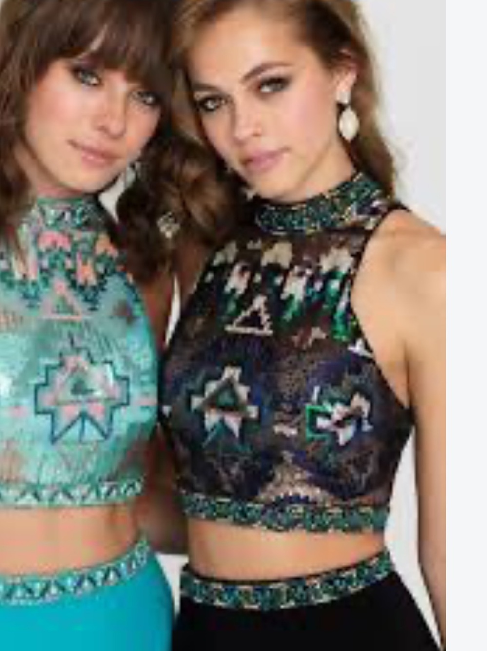 Teal Embellished Halter Crop Top Dress